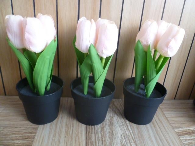 3x Ikea kunstplantjes Fejka, roze Tulpen in potje, Binnen, Roze, Kunstplant, Overige materialen