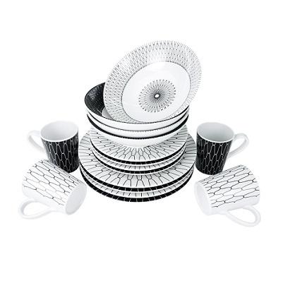 Melamine Servies Black & White, Caravans en Kamperen, Www.kampeerkoopje.nl, Info@kampeerkoopje.nl, Nieuw, Ophalen of Verzenden