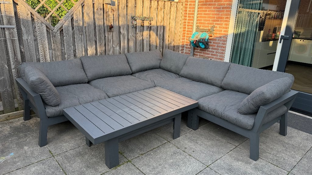Tuinset / loungeset met in hoogte verstelbare tafel, Tuin en Terras, Tuinsets en Loungesets, Ophalen, Bank, Gebruikt, Aluminium