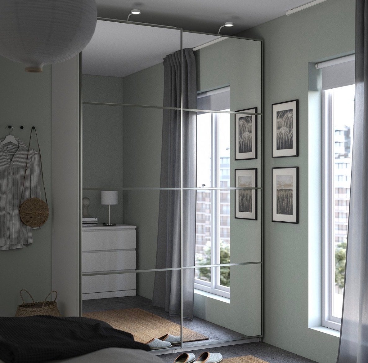 IKEA AULI Schuifdeuren met spiegelglas (200x236 cm), Ophalen, Gebruikt, 200 cm of meer, 125 cm of meer