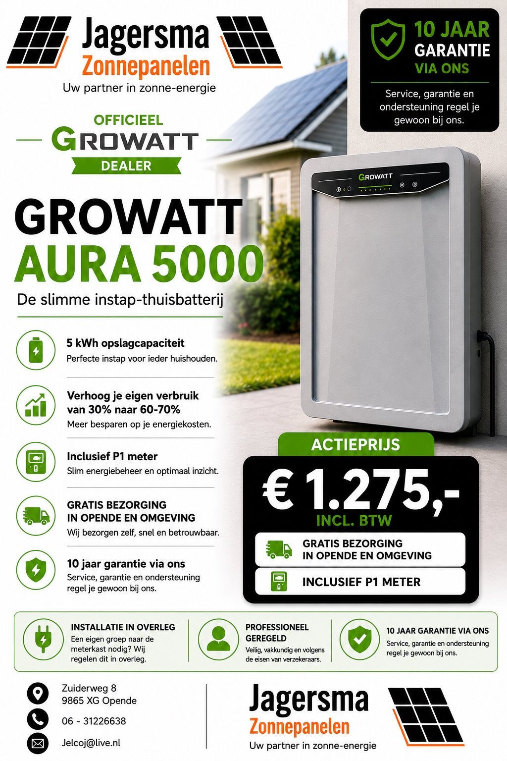 Growatt Aura 5000 Thuisbatterij | Incl. P1 | €1053 ex, Ophalen of Verzenden, Nieuw