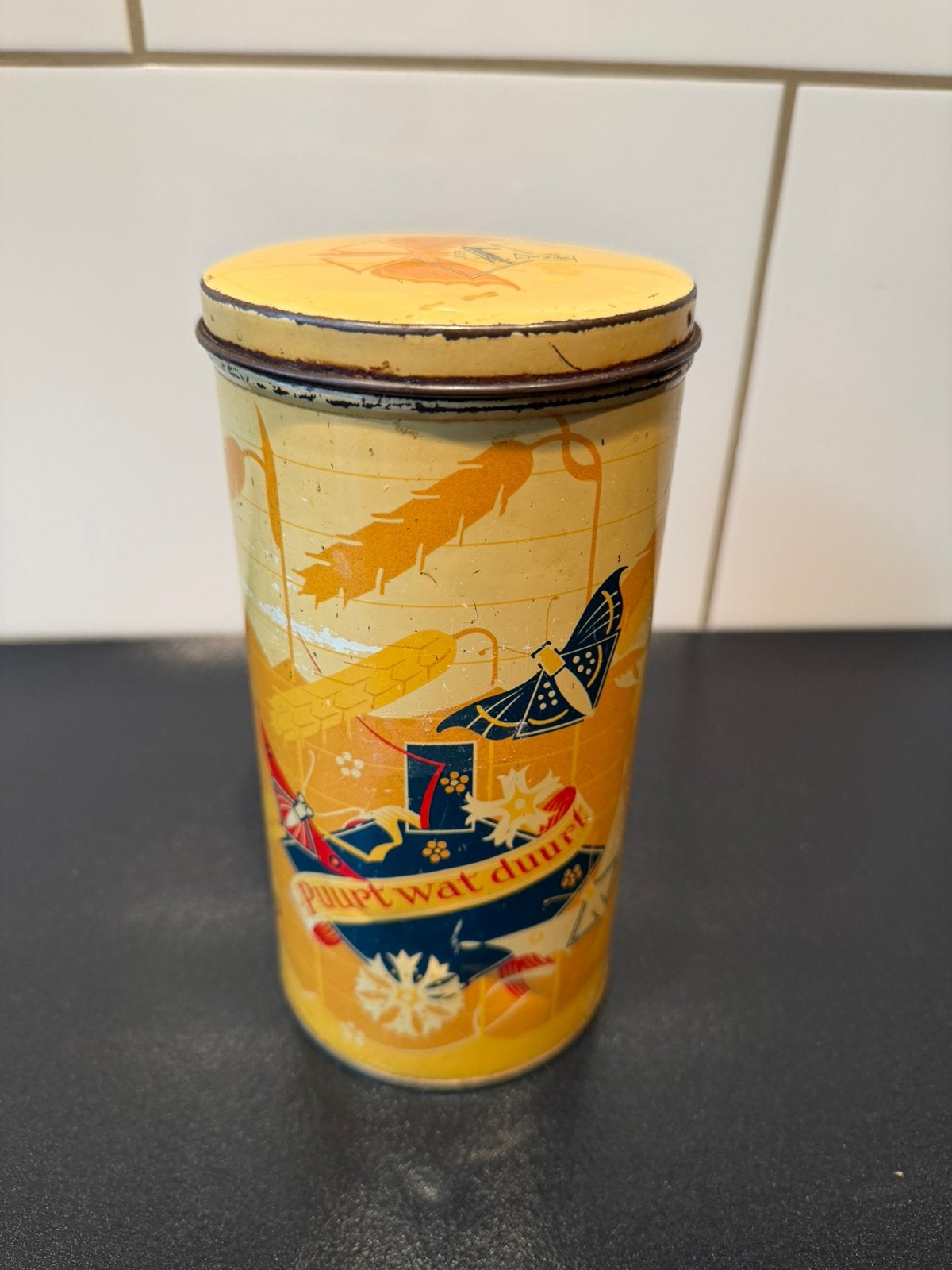 Vintage beschuitblik, Ophalen of Verzenden, Gebruikt, Overige