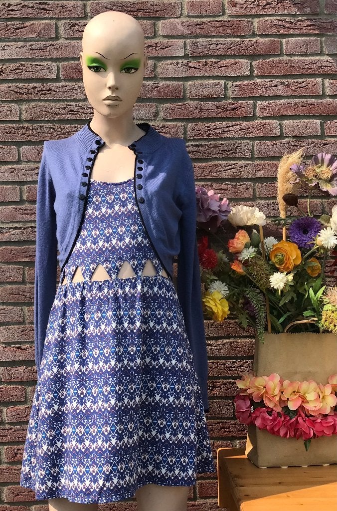 Vestje - bolero -S - blauw met zwart biesje - C - F2, Ophalen of Verzenden, Zo goed als nieuw, Maat 36 (S), Blauw