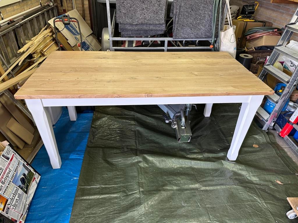 Eettafel met oud teak blad, Ophalen, Teakhout, 50 tot 100 cm, Zo goed als nieuw