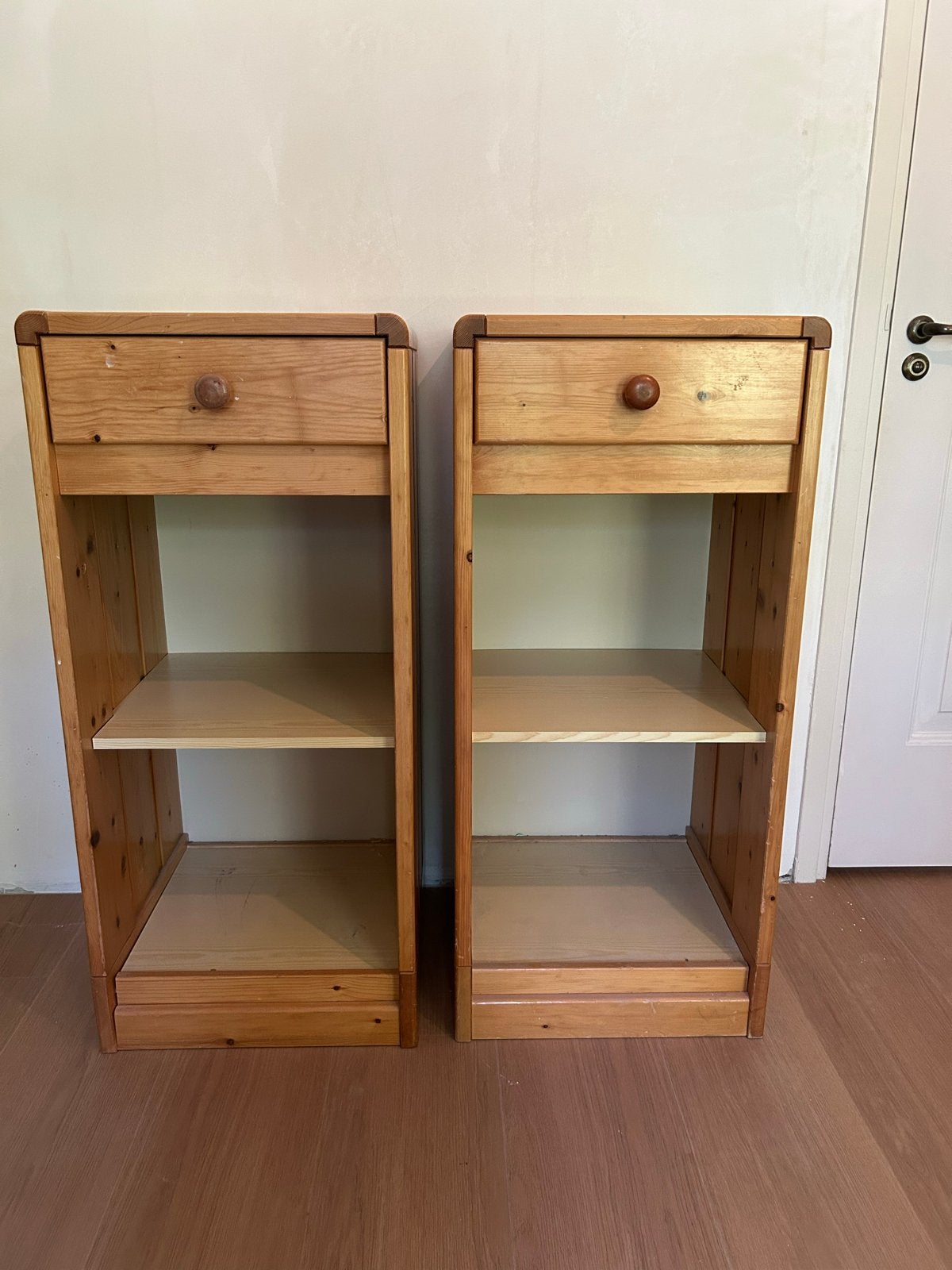 Set van 2 houten kastjes met lade en schappen, Ophalen, Gebruikt, 1 of 2 laden, 50 tot 100 cm