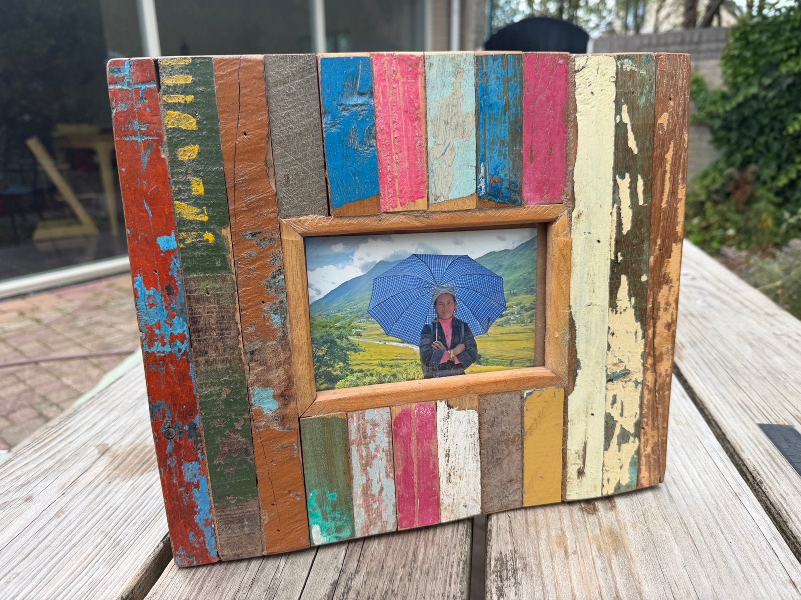 Unieke fotolijst van gerecycled hardhout vissersboten, Huis en Inrichting, Minder dan 50 cm, Gebruikt, Overige typen, Ophalen of Verzenden