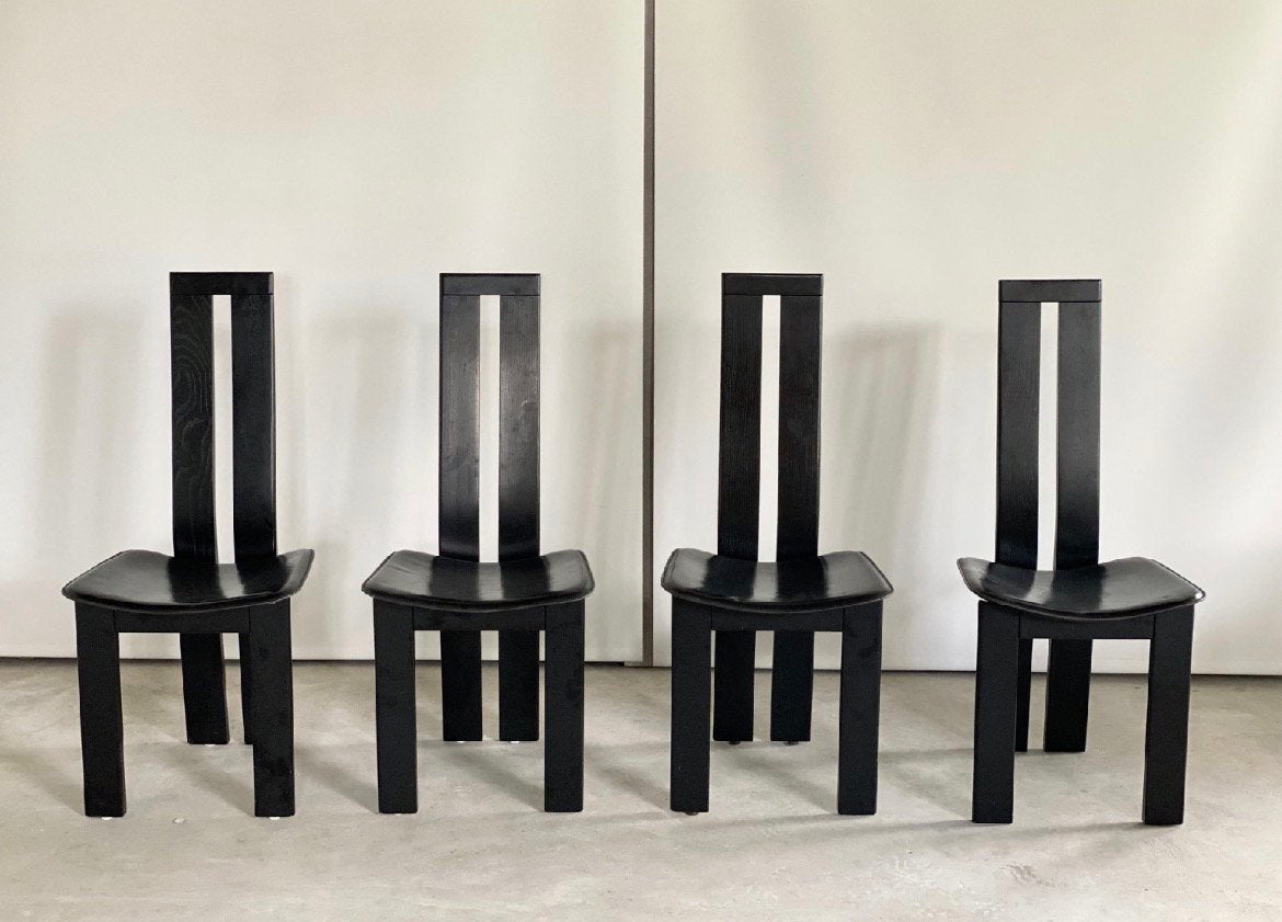 Set van 4 Costantini Pietro eetkamerstoelen voor Ello, Ophalen, Gebruikt, Zwart, Leer