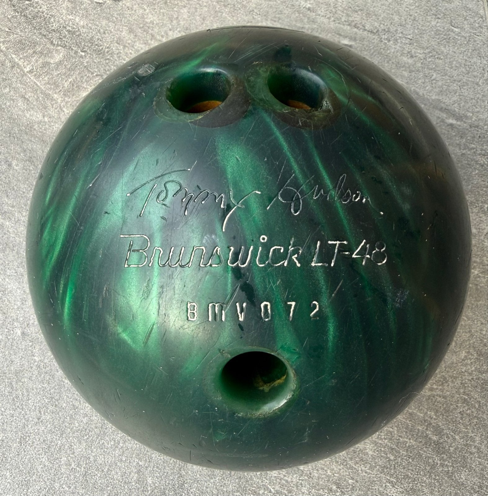 Vintage Brunswick LT-48 Tommy Hudson Bowlingbal Groen, Ophalen of Verzenden, Gebruikt