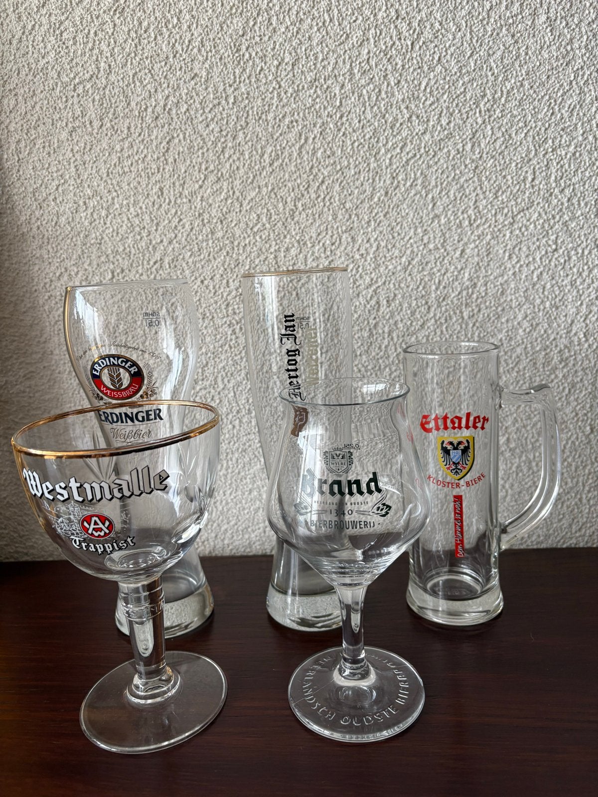 Bierglazen collectie: Erdinger, Brand, Westmalle, Ettaler, H, Ophalen, Gebruikt, Bierglas