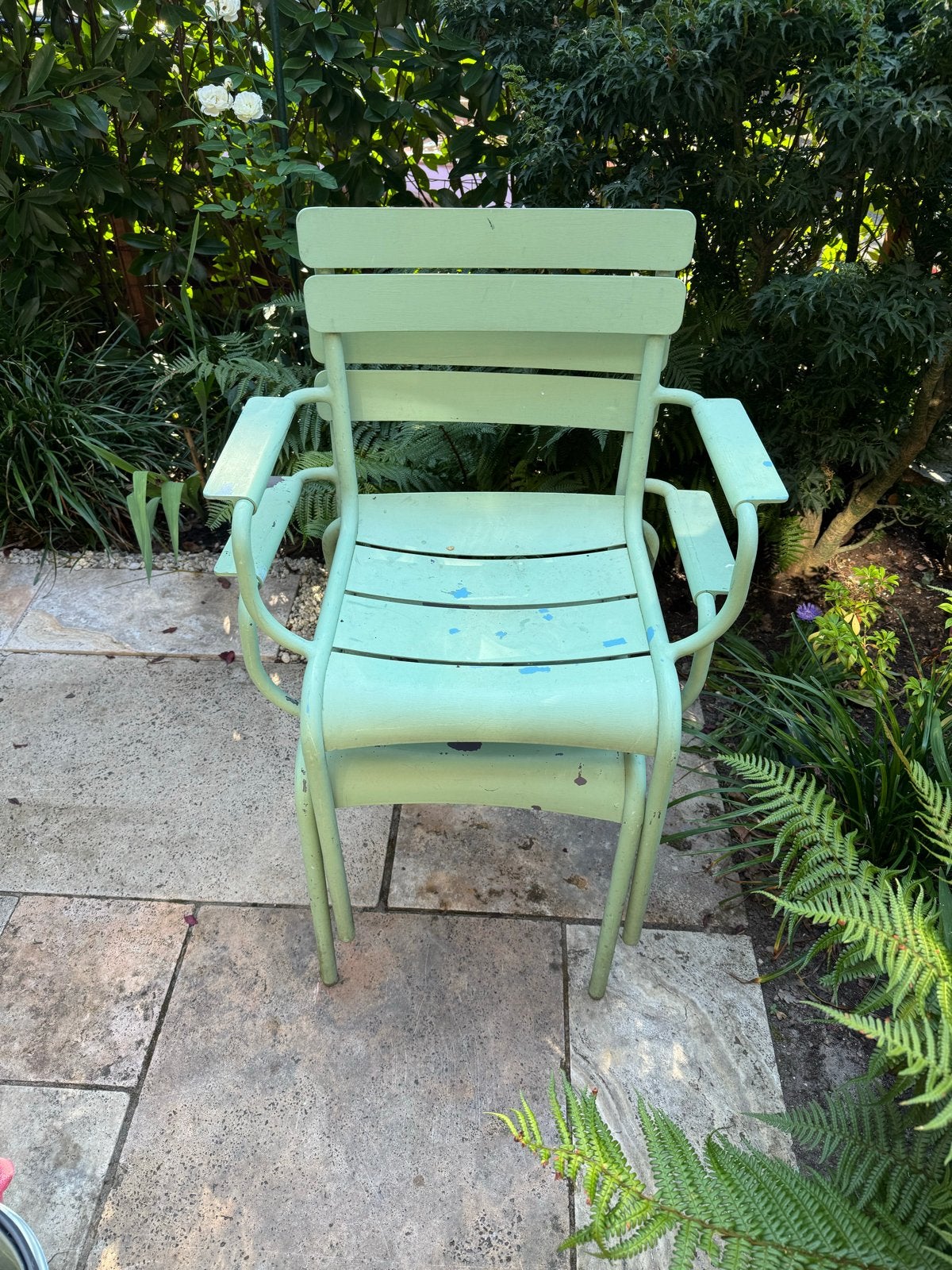 2 Fermob Luxembourg tuinstoelen - Gebruikt, Ophalen, Gebruikt, Aluminium, Stapelbaar