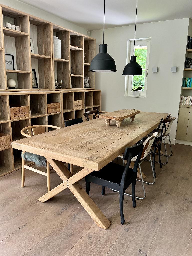 Robuuste eiken eettafel 300 cm – massief hout, Ophalen, Gebruikt, 100 tot 150 cm, Eikenhout
