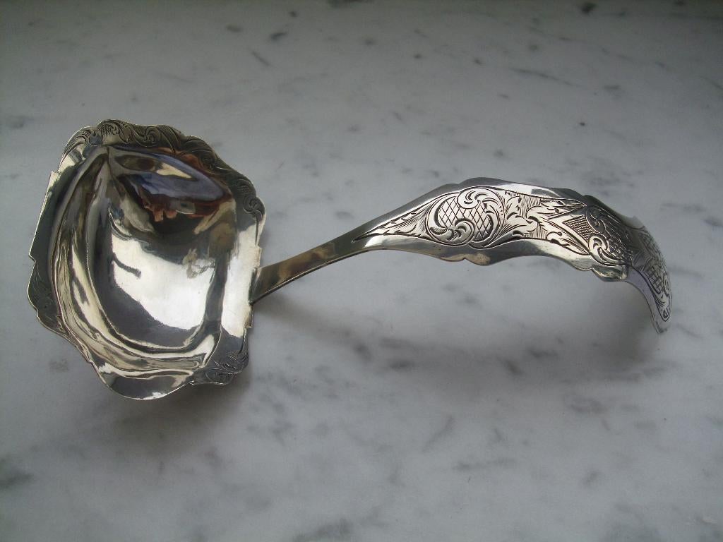 Massief zilveren roomlepel - Biedermeier 1850, Verzenden, Zilver