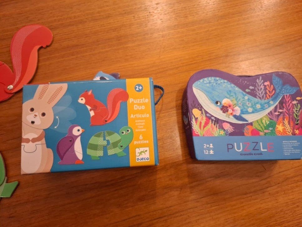 2 puzzels voor 2+: Djeco duo en walvis puzzel, Ophalen of Verzenden