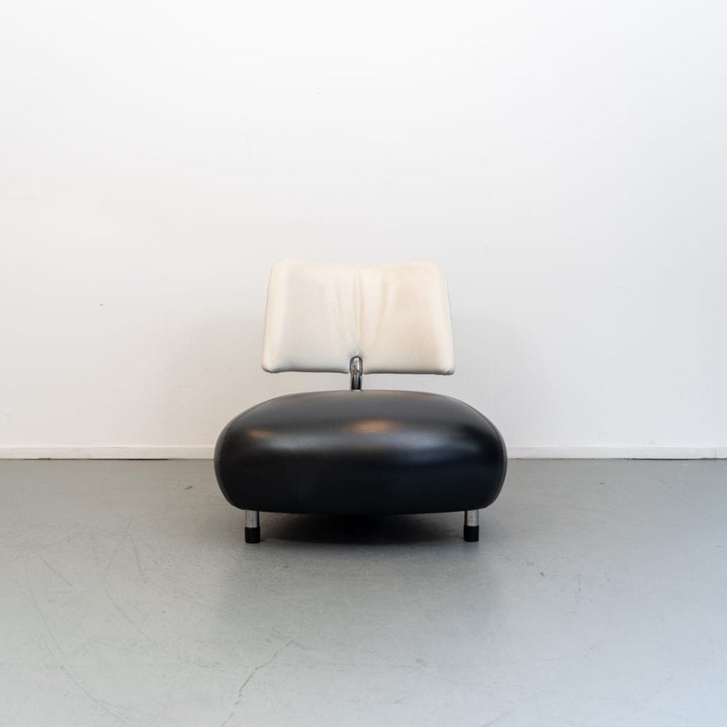 Leolux Pallone Fauteuil Zwart/Creme Leer, Leolux, Gebruikt, Niet ingevuld, Niet ingevuld