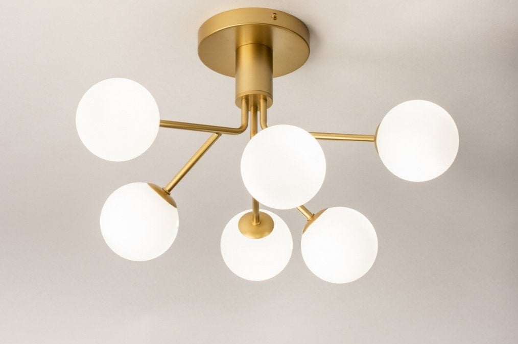 goud plafondlamp opaal glas bollen wit keuken bed bank lamp, Ophalen of Verzenden, Nieuw, Glas, G9