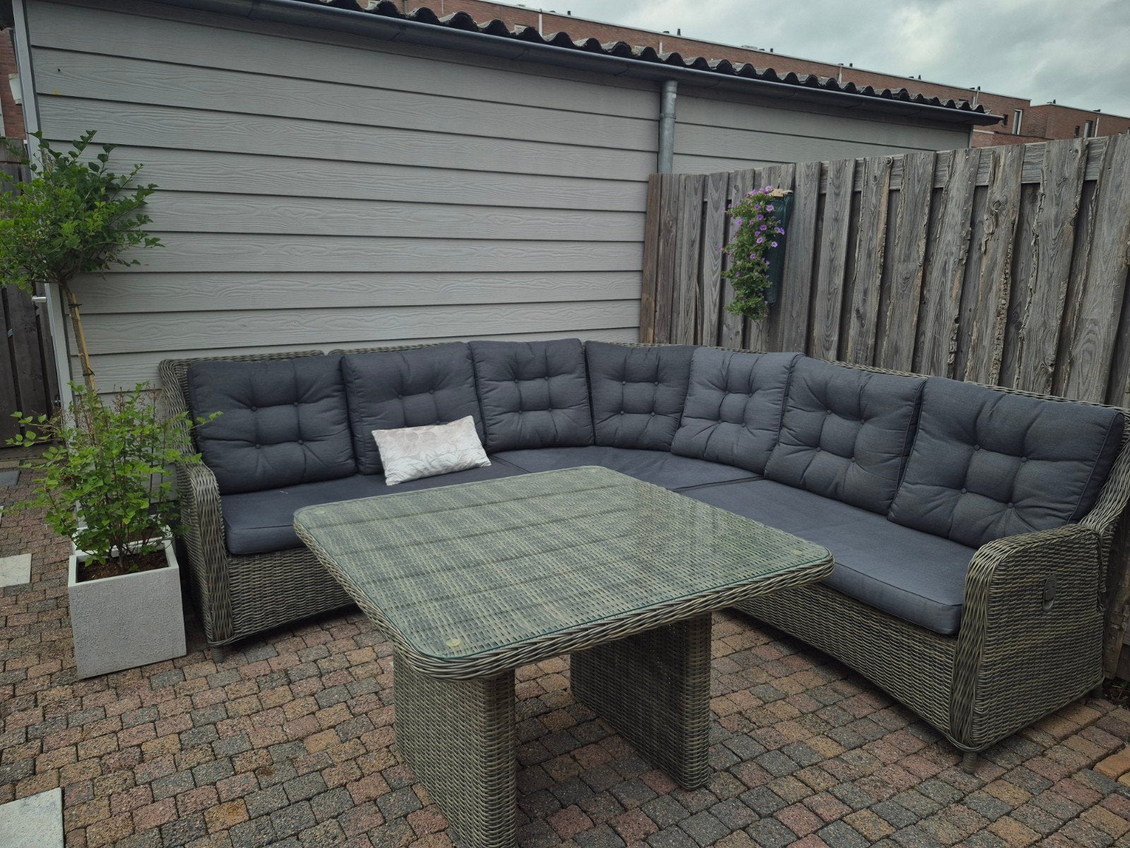 Loungeset met tafel en glasplaat - 255x255cm, Ophalen
