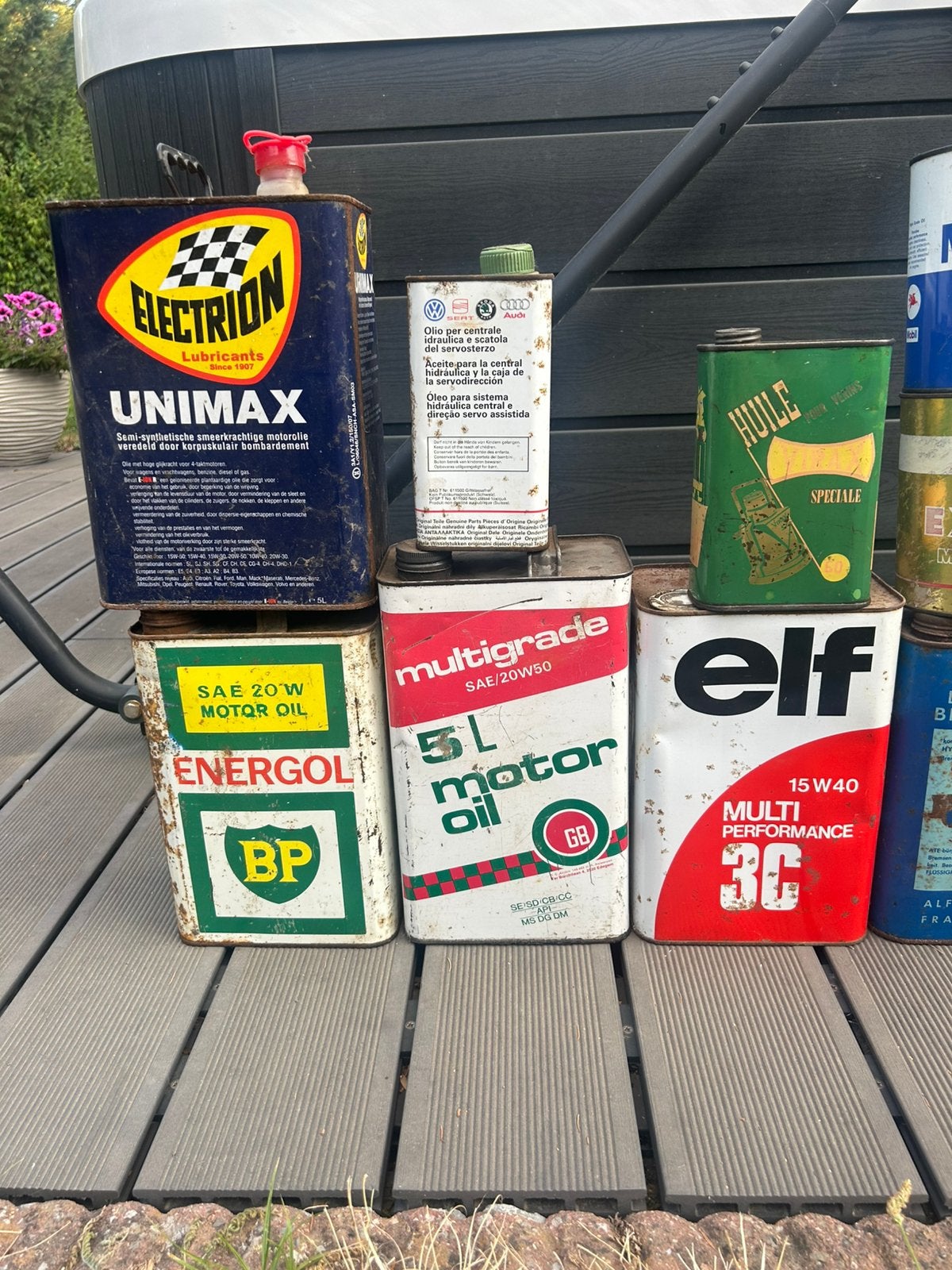 Olie blik olieblikken 25 stuck automobilia mancave shell bp, Verzamelen, Ophalen of Verzenden, Gebruikt, Overige