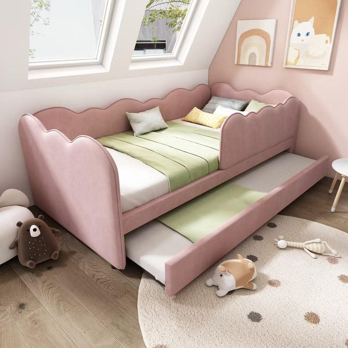 NIEUW roze kinderbed / peuterbed roze velvet 90x190 cm, Ophalen, Eenpersoons, Minder dan 75 cm, Nieuw