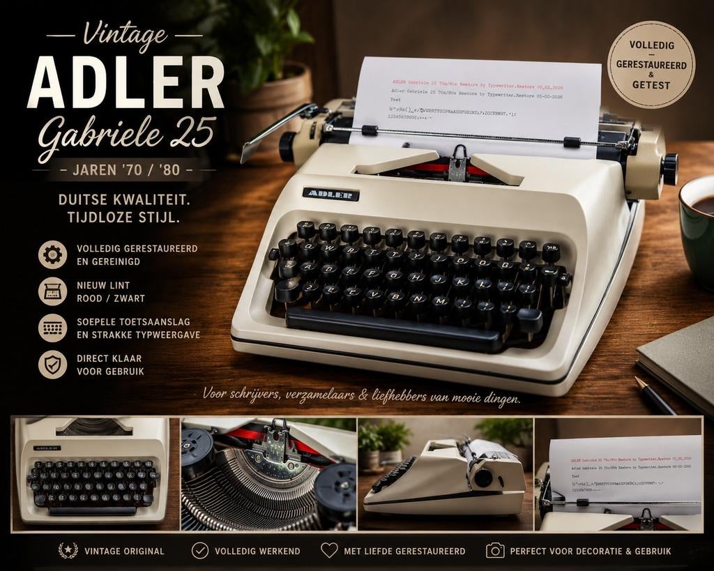 Adler Gabriele 25 – Vintage typemachine ’70/’80 gereviseerd, Diversen, Typemachines, Ophalen of Verzenden