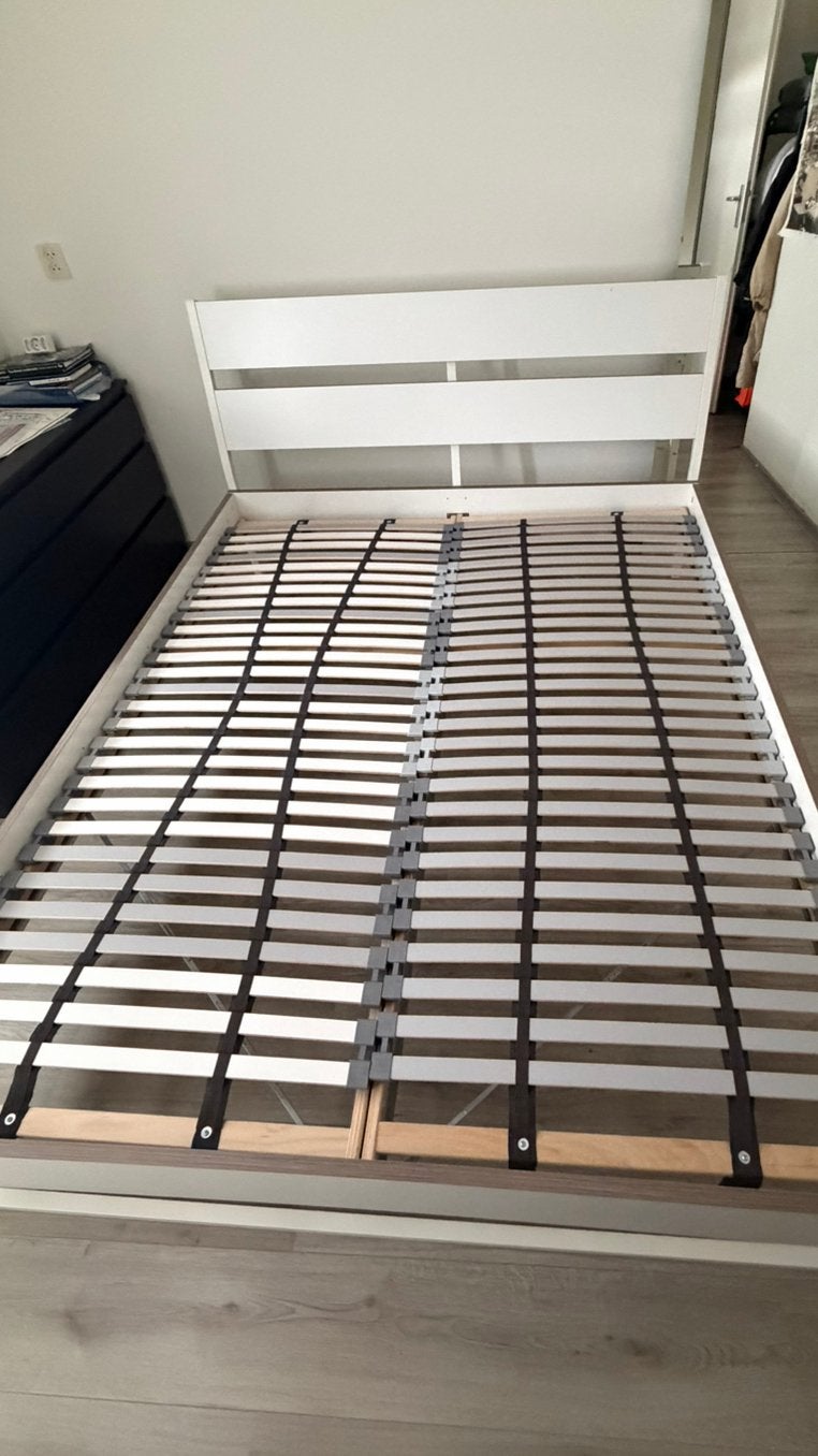IKEA bed 165x210 – 2 losse lattenbodems – matras 160x200, Ophalen, 160 cm, Hout, Wit