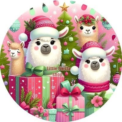 lf911 luxe icing kerst lamas 18cm eetbare taart plaat print, Ophalen of Verzenden, Nieuw, Taarten, Versiering