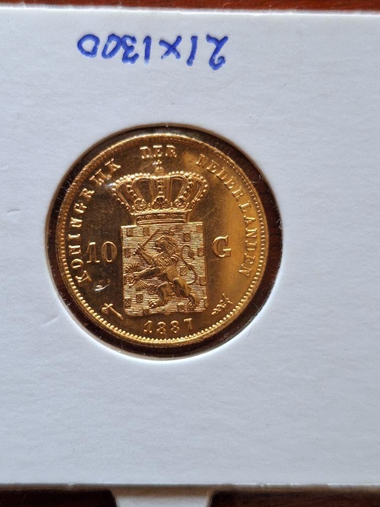 Gouden tientje 1887 UNC, Koning Willem III, Losse munt, 10 gulden, Goud