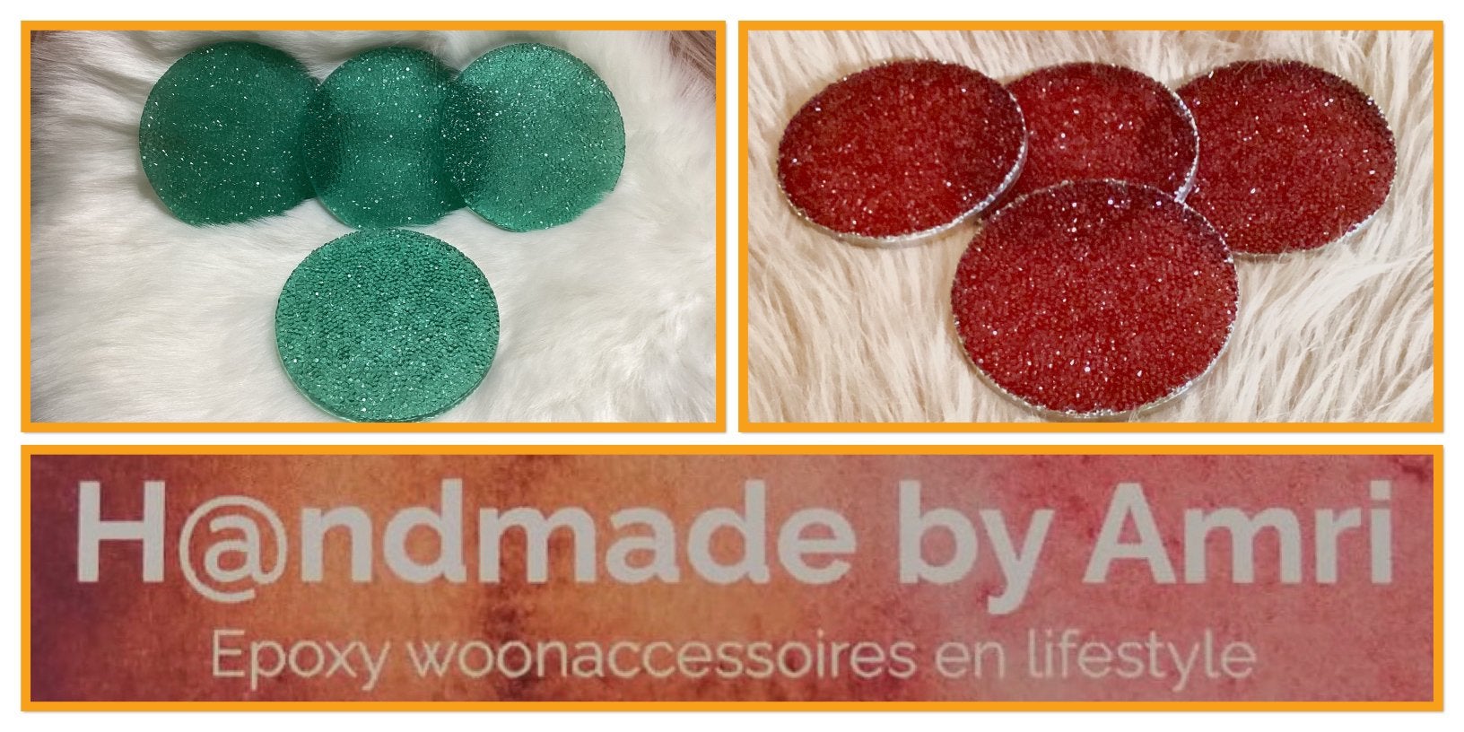 H@ndmade by Amri | epoxy onderzetters, set van 4, Ophalen, Nieuw, Glas of Kopje