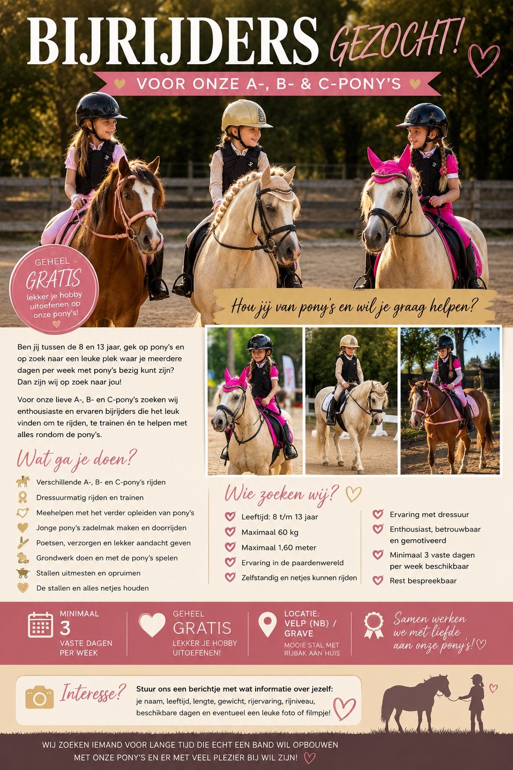 BIJRIJDERS GEZOCHT!, Dieren en Toebehoren, Paarden en Pony's | Overige Paardenspullen, Ophalen of Verzenden