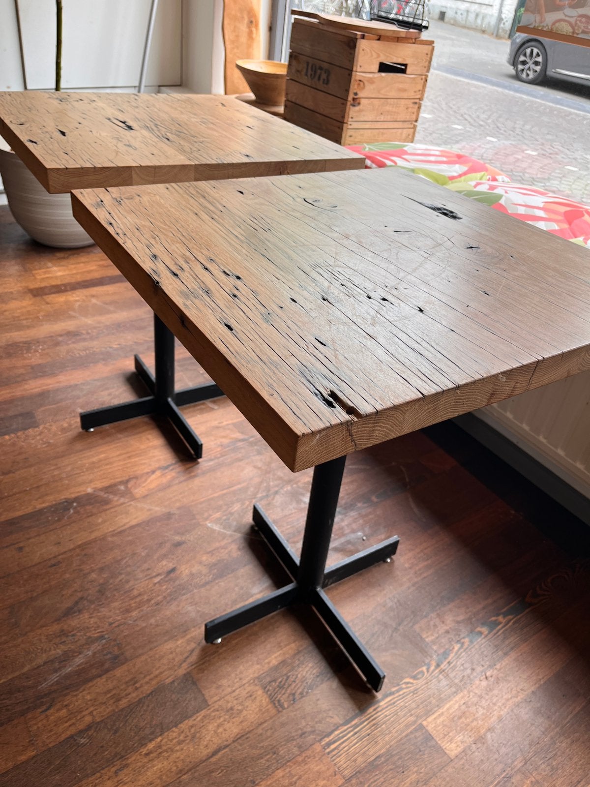 Bistro tafel van massief eikenhout, Huis en Inrichting, Tafels | Eettafels, Ophalen, Gebruikt, 50 tot 100 cm, Tot twee personen