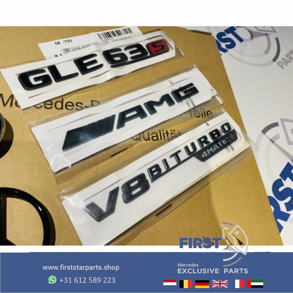 V167 C167 GLE63 4MATIC+ STER AMG LOGO SET ZWART EMBLEMEN SET, Gebruikt, -, Ophalen of Verzenden, -