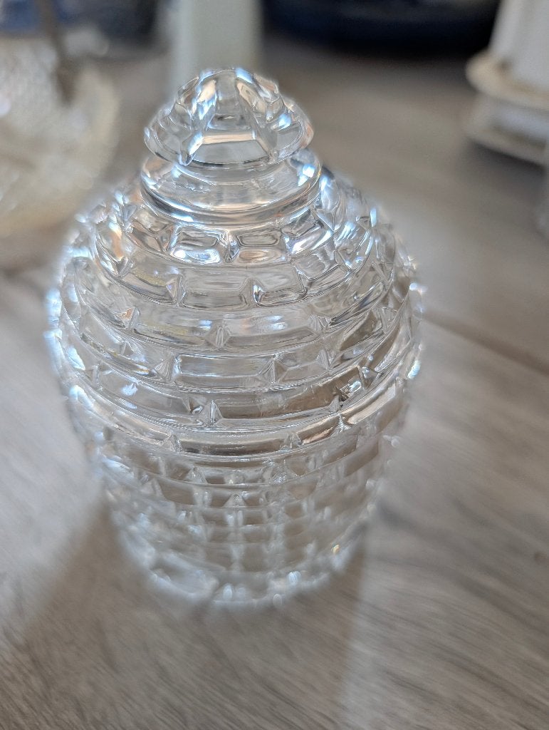 vintage glazen / kristallen dekseldoosje (bonbonnière), Antiek en Kunst, Antiek | Glas en Kristal, Ophalen of Verzenden