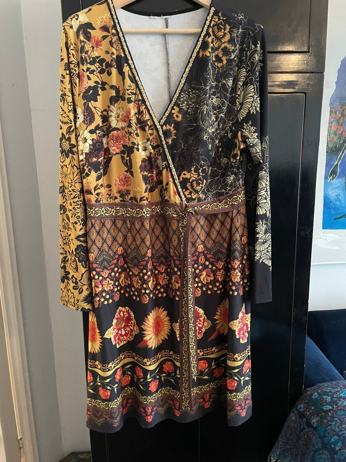 Tessa Koops jurk maat 42 herfstkleuren., Ophalen of Verzenden, Zo goed als nieuw, Maat 42/44 (L), Onder de knie