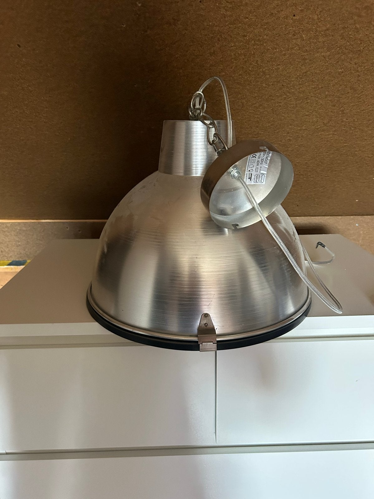 Grote industriële hanglamp, aluminium, Huis en Inrichting, Lampen | Hanglampen, Ophalen, Gebruikt, Metaal, E27 (groot)