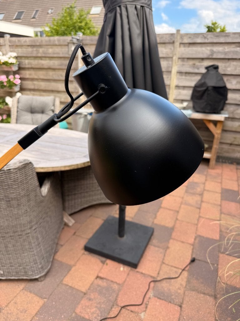 Staande houten booglamp, Huis en Inrichting, Ophalen, 100 tot 150 cm, E27 (groot), Zo goed als nieuw