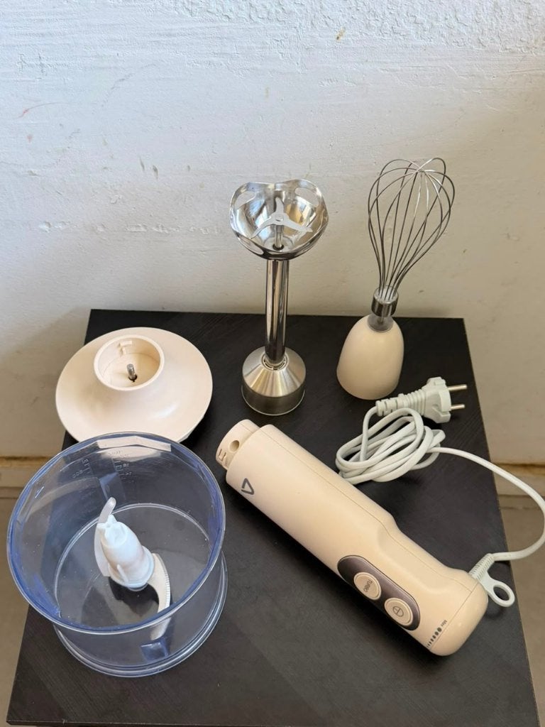 AMBIANO Retro Staafmixerset 600W – Met Garde en Hakmolen, Minder dan 1 liter, Ophalen, Zo goed als nieuw, 2 snelheden