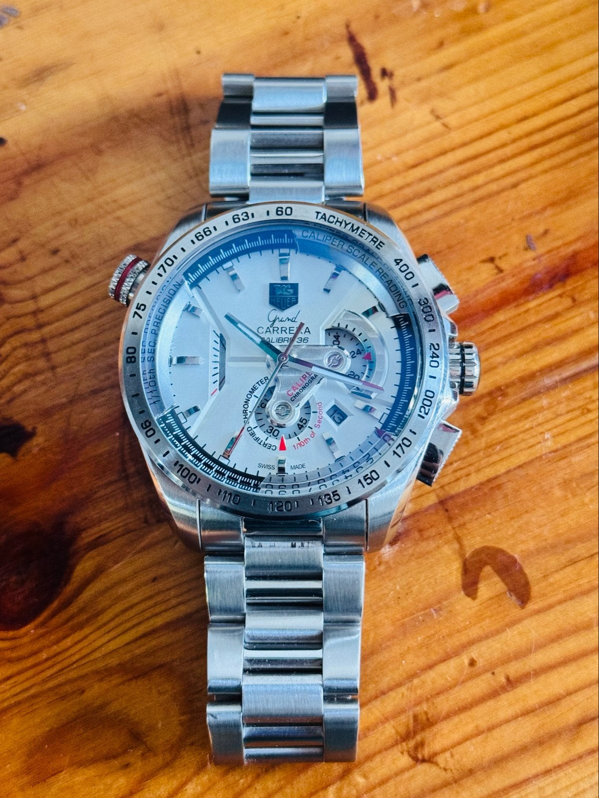 TAG Heuer Grand Carrera Calibre 36 Chronograaf, Sieraden, Tassen en Uiterlijk, Ophalen, Staal, Polshorloge, Zo goed als nieuw