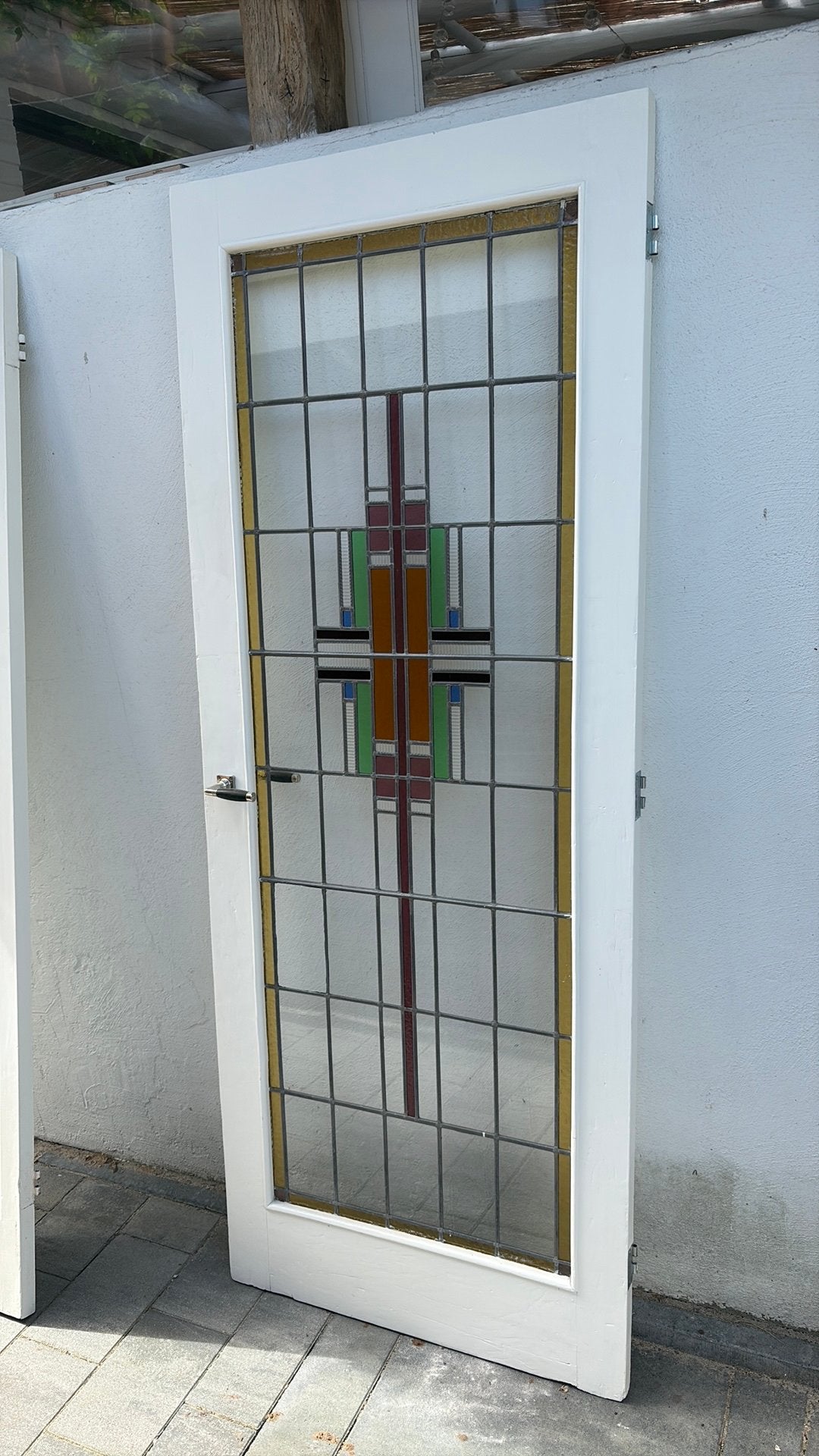 Oude binnendeur glas in lood, Ophalen, Gebruikt, Glas in lood, 80 tot 120 cm