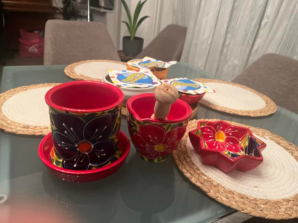 Decoratieve Aardewerk Set: Vijzel, Pot & Stervormige Kom, Overige typen, Ophalen of Verzenden, Zo goed als nieuw, Overige stijlen