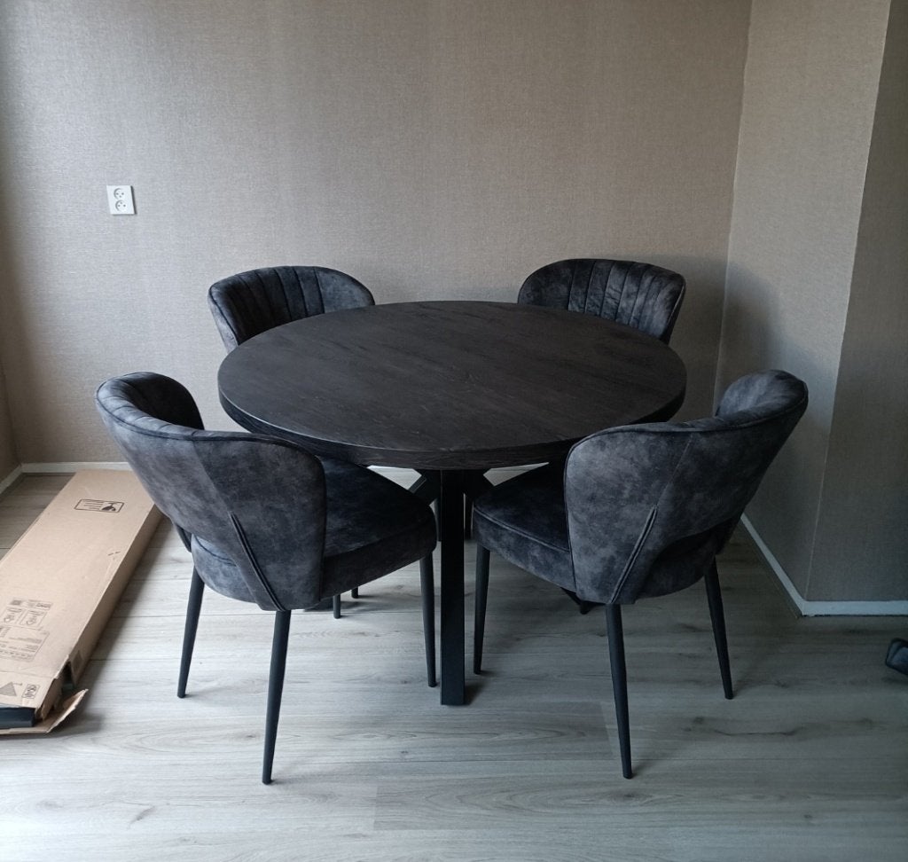 4 Eetkamerstoelen antraciet, Ophalen, Zo goed als nieuw, Vier, Stof