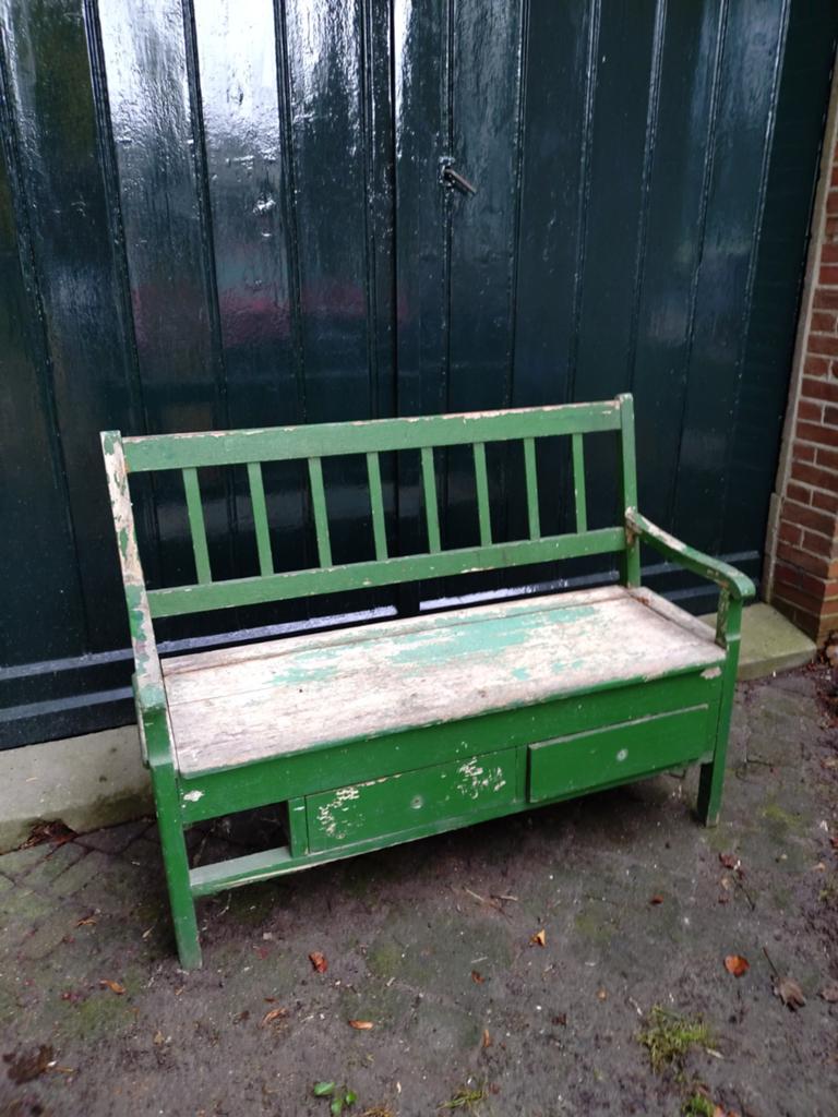Frans houten klepbankje - tuinbankje, Tuin en Terras, Tuinbanken, Ophalen, Gebruikt, Hout