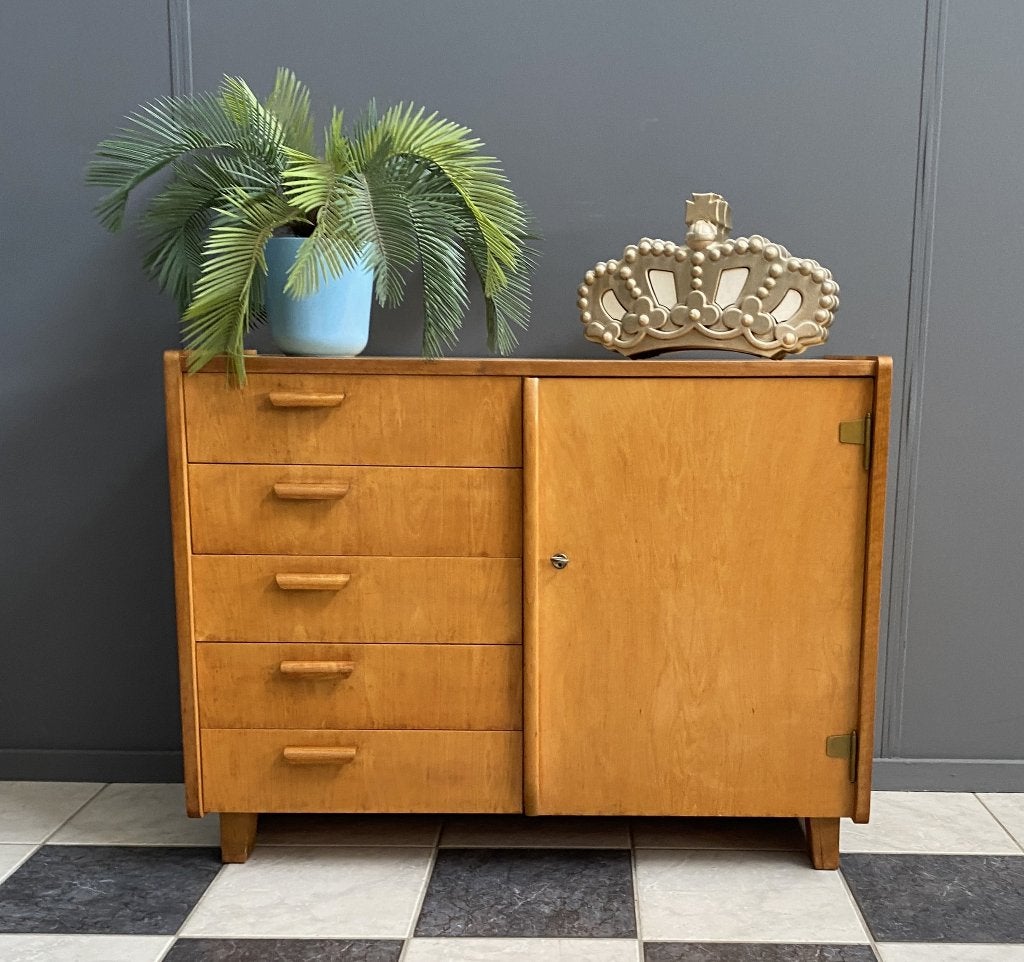 1952 dressoir WK Möbel 5 la gebogen handvat 1 deur kast, Huis en Inrichting, Kasten | Ladekasten, Ophalen, 5 laden of meer, 50 tot 100 cm