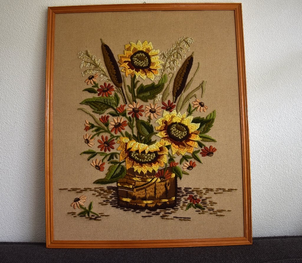 Vintage Zonnebloemen Wanddecoratie, Ophalen, Gebruikt, Meerkleurig, Textiel