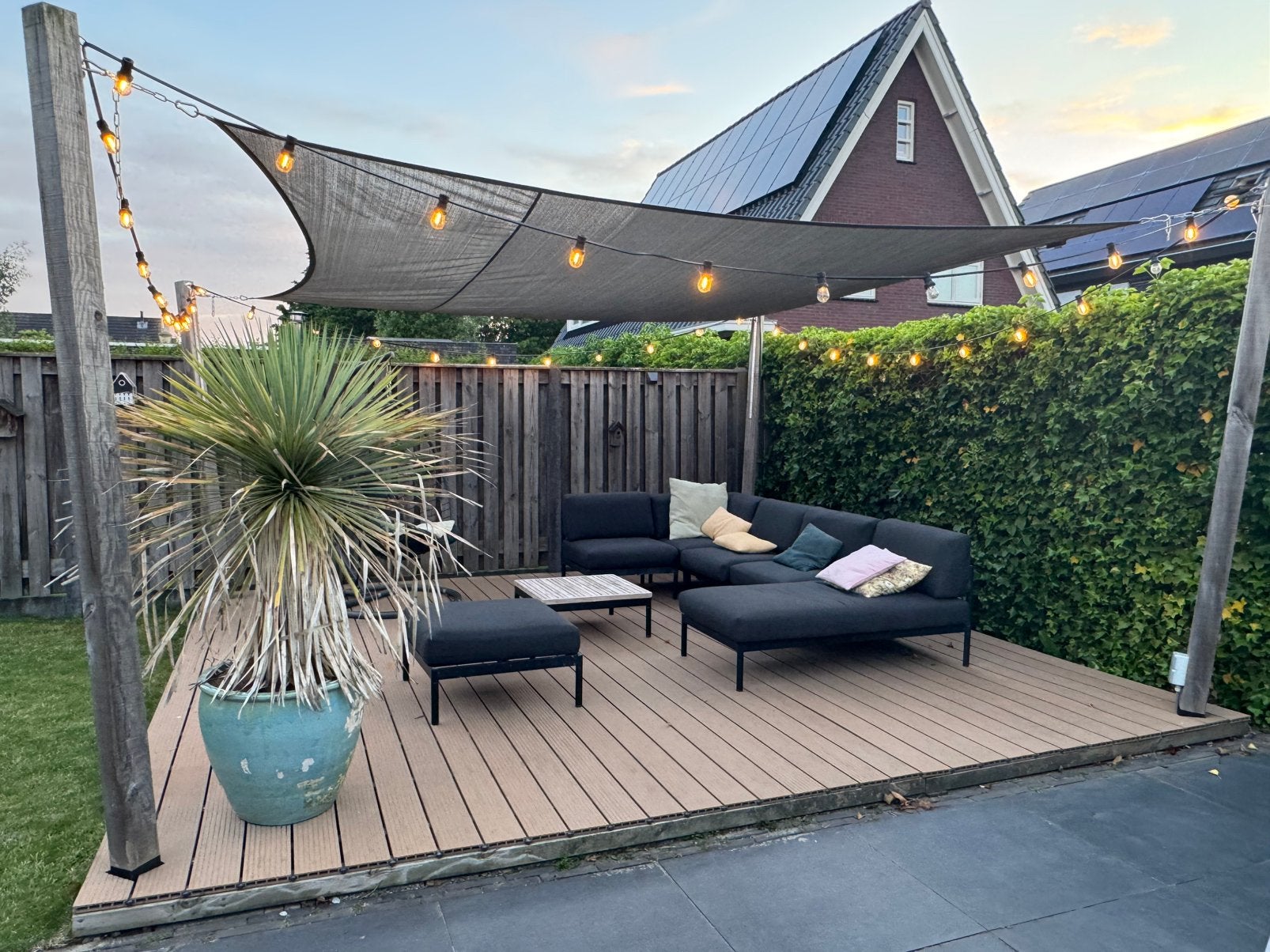 33x Composiet vlonderplanken 2,1 x 14 cm teak bruin 4,90 mtr, Tuin en Terras, Ophalen, Gebruikt, Composiet