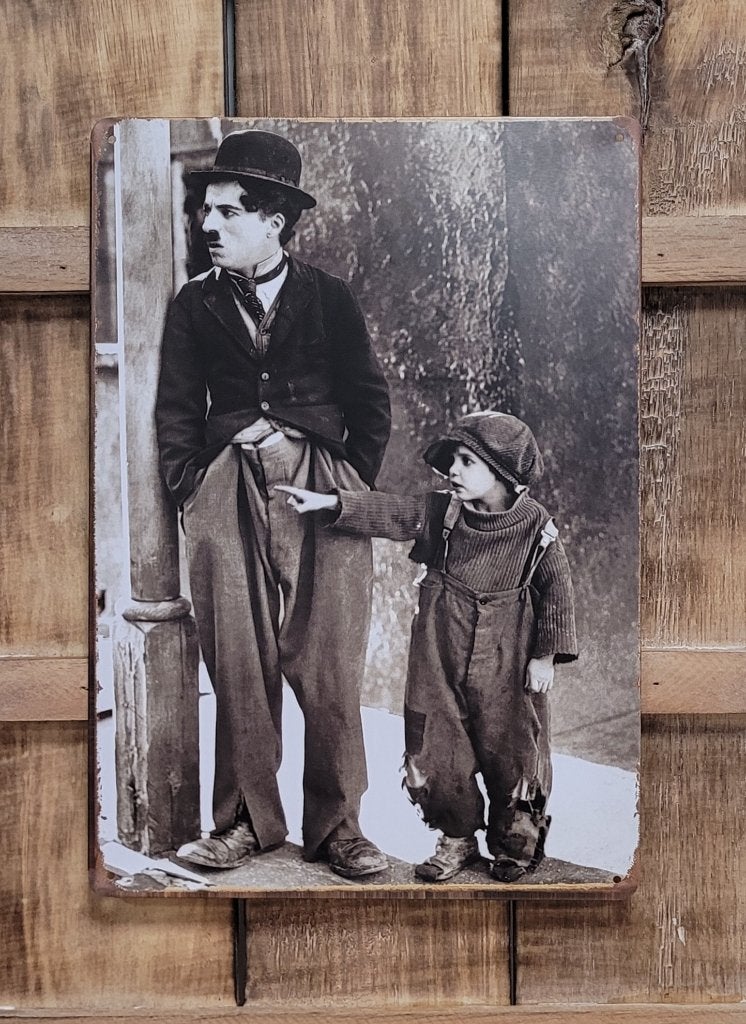 Charlie Chaplin with kid reclamebord van metaal wandbord, Huis en Inrichting, Woonaccessoires | Wanddecoraties, Info@deconoord.nl