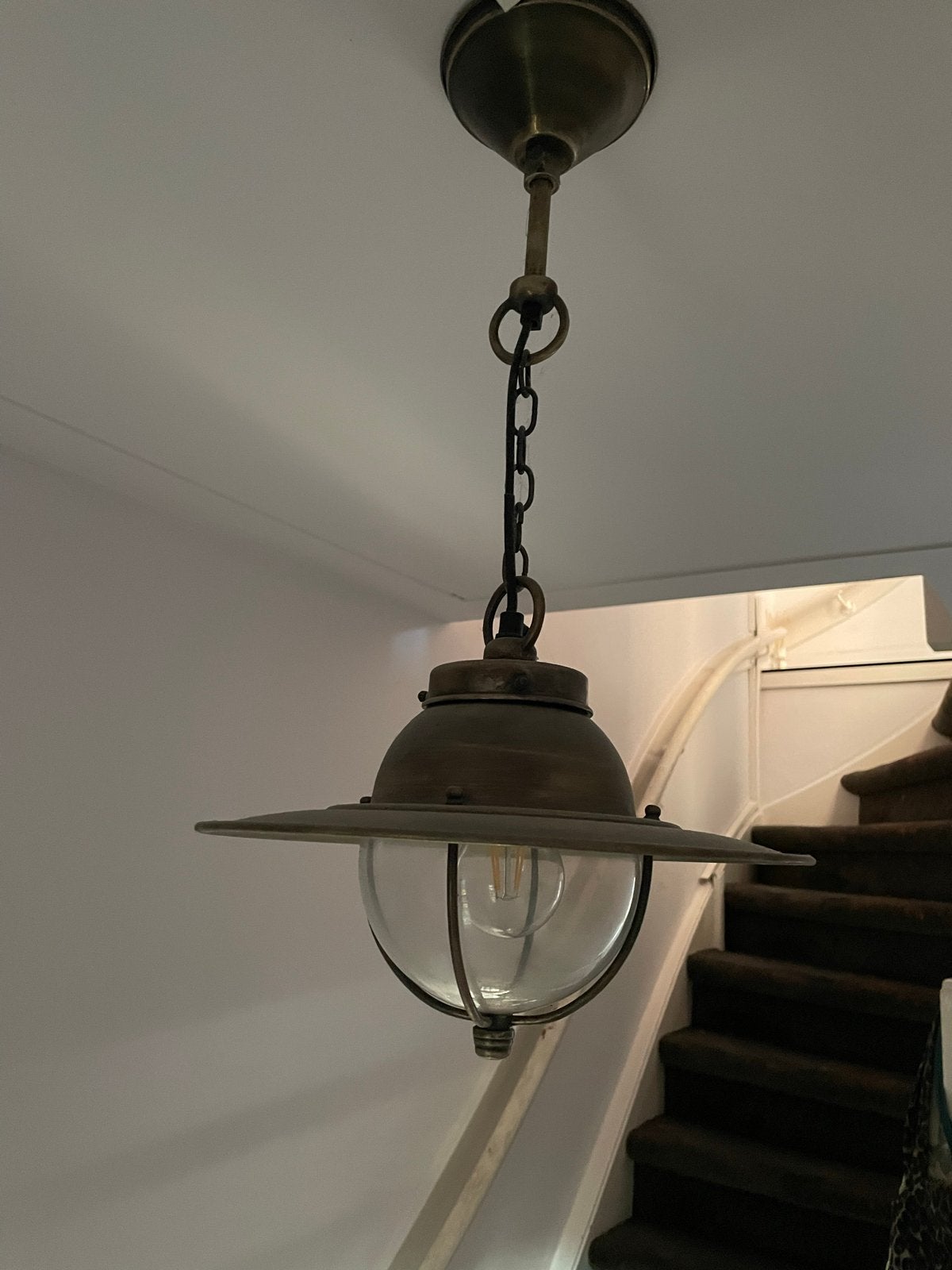 Antieke koperen hanglamp - Klassieke stijl, Huis en Inrichting, Ophalen, Gebruikt, Metaal, E27 (groot)