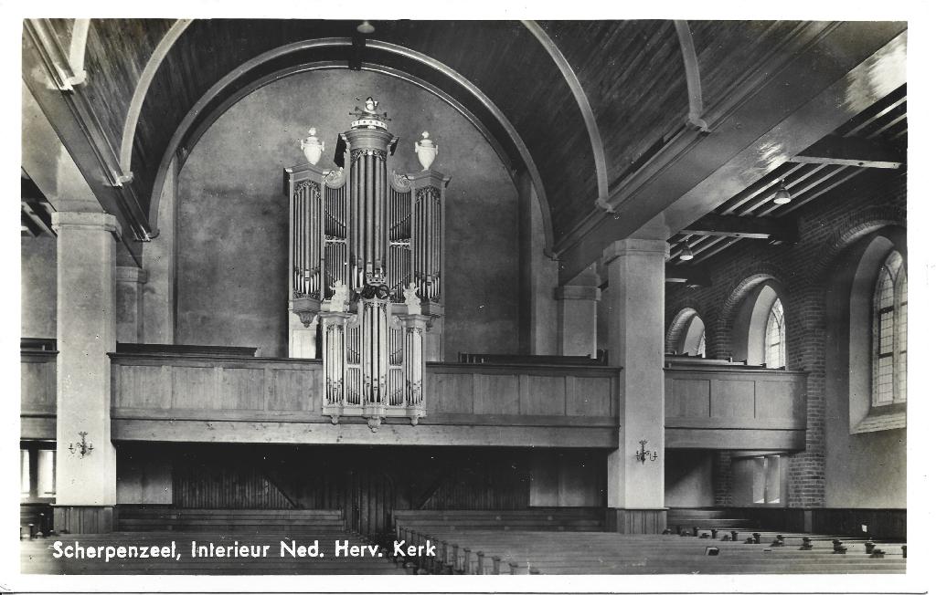 Scherpenzeel Ned Herv Kerk interieur orgel, Ophalen of Verzenden, 1920 tot 1940, Ongelopen, Gelderland