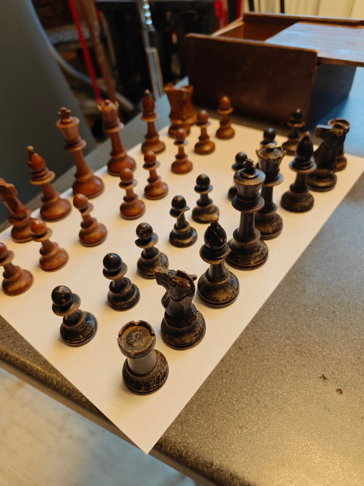 Zeer Oude Set Schaakstukken Antiek  hoogte koning 8 cm, Antiek en Kunst, Ophalen of Verzenden