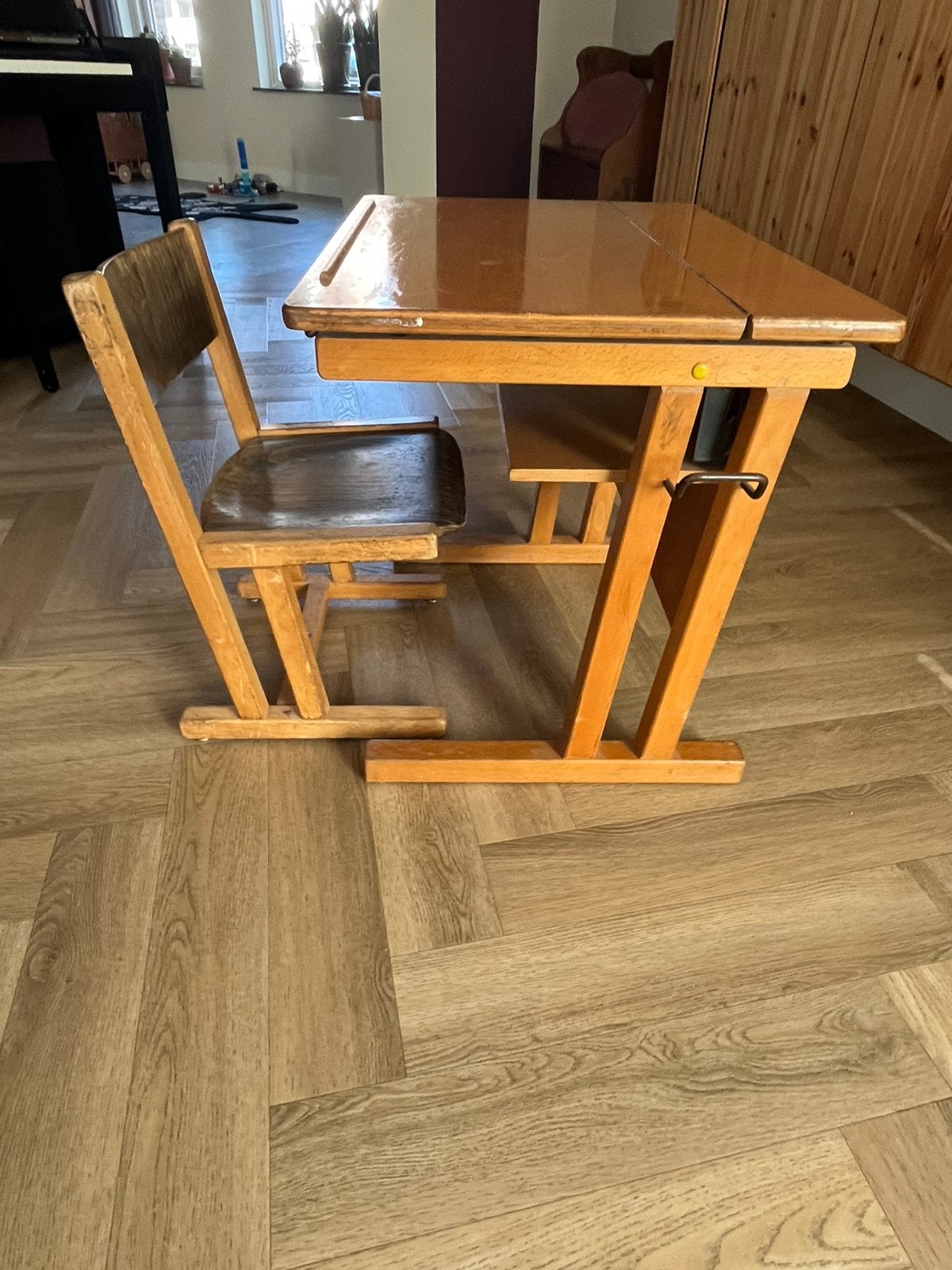 Vintage kinderbureau / schoolbankje, Ophalen, Gebruikt, Tafel(s) en Stoel(en)