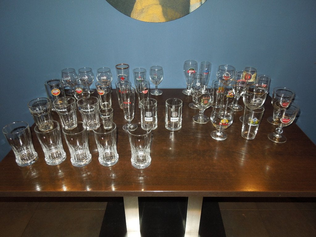 Grote collectie bierglazen: Heineken, Amstel, Hoegaarden e.a, Ophalen, Gebruikt, Glas of Glazen, Overige merken