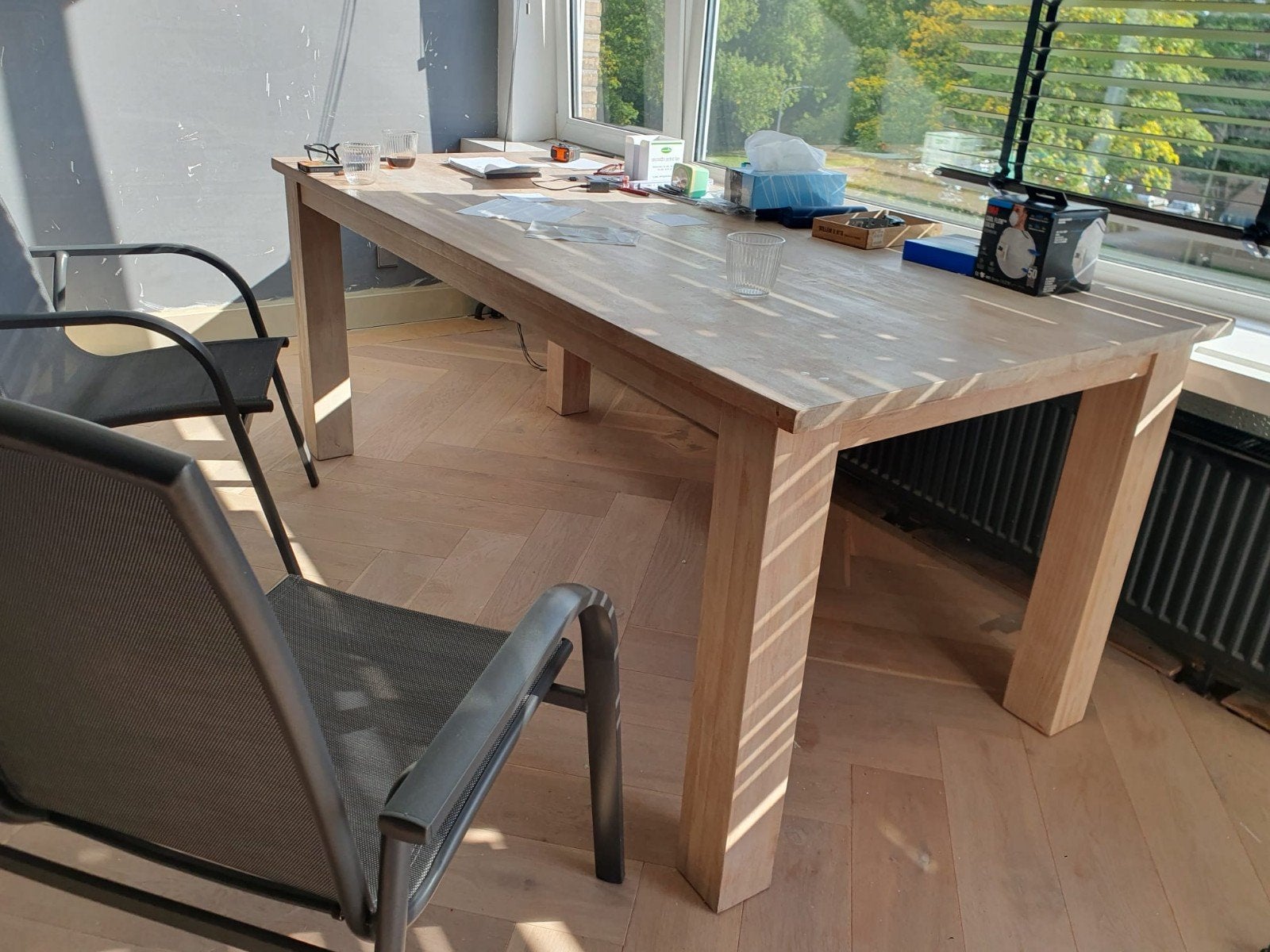 Robuuste houten eettafel - 190x90 cm, Ophalen, Gebruikt, 50 tot 100 cm, 150 tot 200 cm